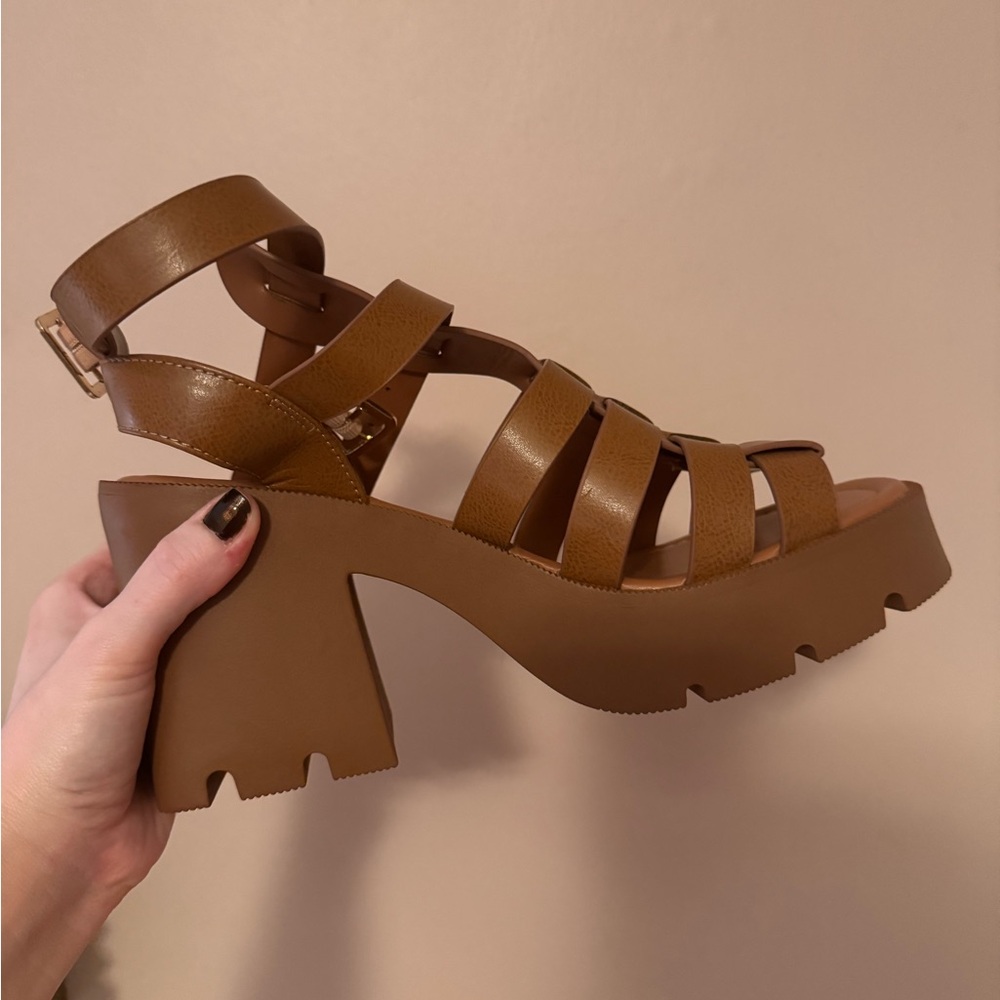 Brown Strappy Platform Sandals
